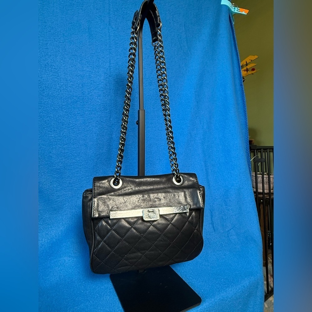 Brooks Brothers Vintage Quilted Lambskin Black Leather Chain Handle ShoulderBag